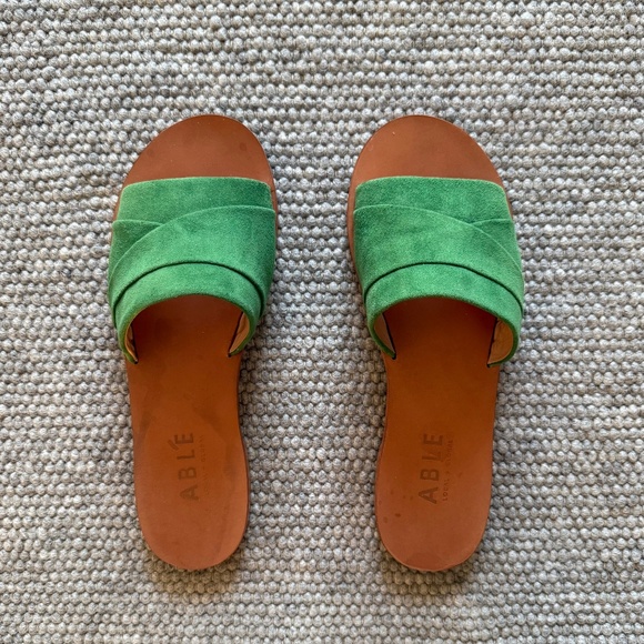 Able Kelly Green Suede and Leather Suede Sandals / Slides - Picture 1 of 7